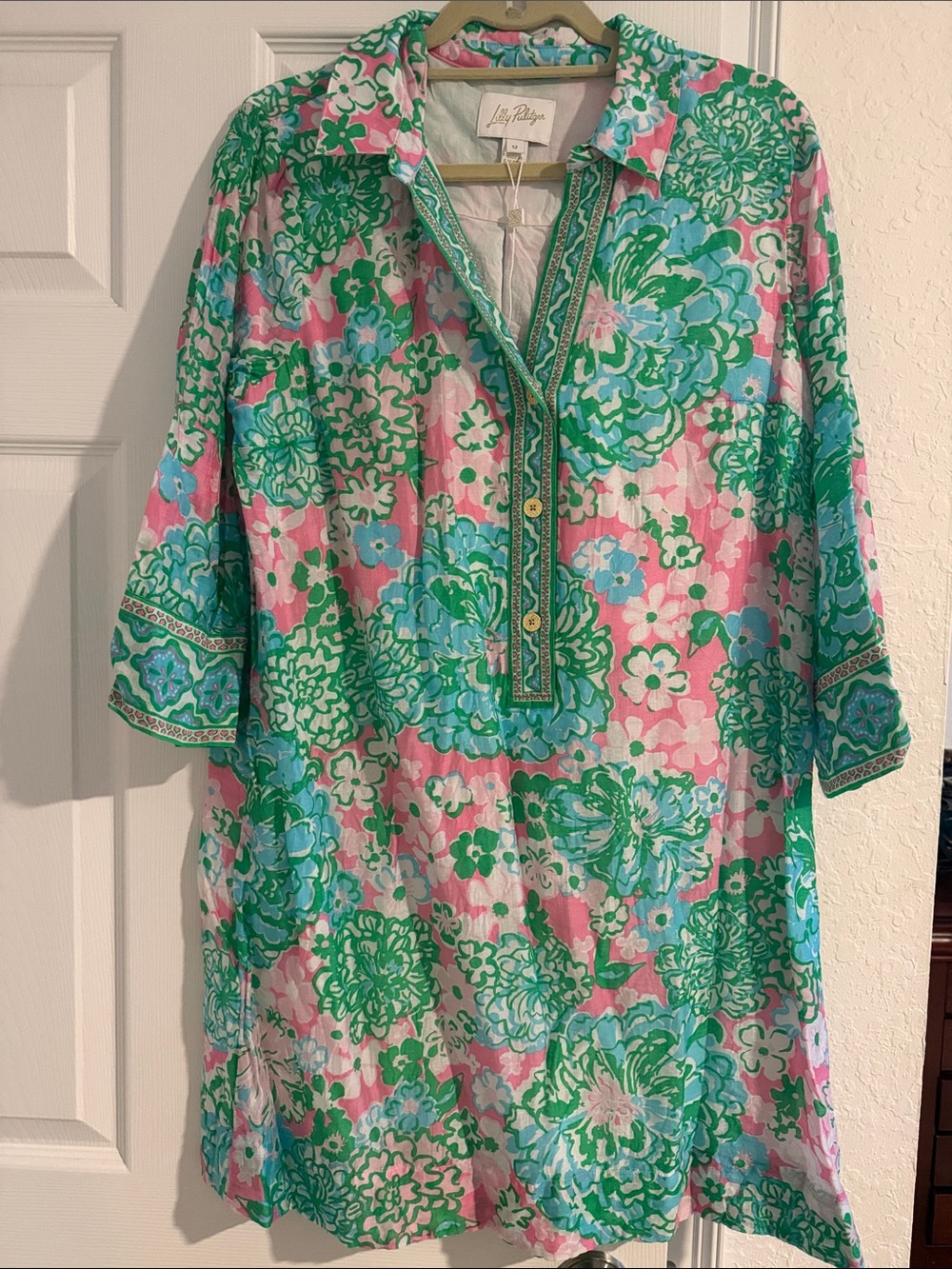 Lilly Pulitzer Pink & Green Floral Midi Tunic Dress